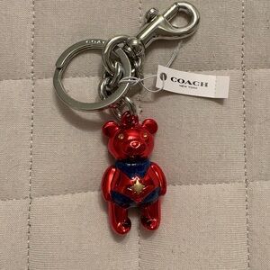 Coach Red and Blue Bear Keychain Charm